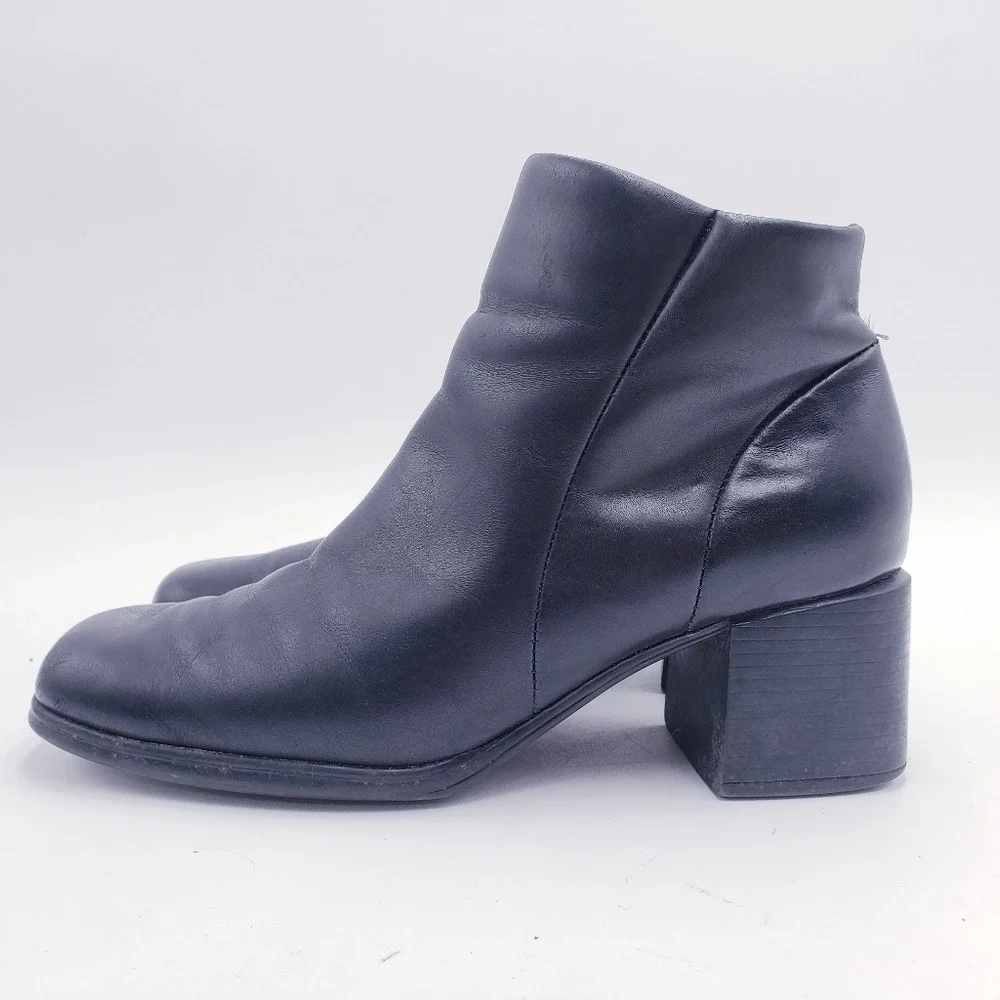 Vintage 90s y2k Bratz Black Leather Chunky Heel Square Toe‎ Punk Booties Size 8